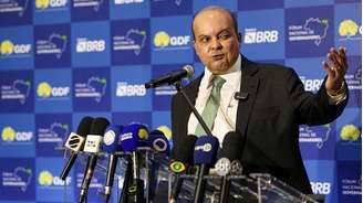 Governador do Distrito Federal, Ibaneis Rocha, em evento do Banco de Brasília (BRB)