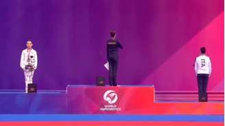 Pódio da categoria de arco da Copa do Mundo de Ginástica Rítmica 