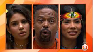 Gabriela, Leandro Boneco e Marciele durante anúncio de eliminação do BBB 26 deste domingo, 12 de abril de 2026