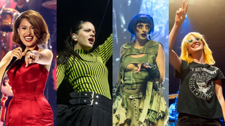 Da esquerda para a direita: Raye, Rosalía, Hemlocke Springs, e Hayley Williams (Fotos: Monica Schipper/Getty Images; Getty Images; Robin Little/Redferns; e Erika Goldring/Getty Images)
