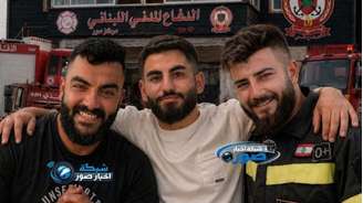 Hussein Sati, Hadi Daher e Hussein Ghadbouni, membros da Defesa Civil libanesa, mortes em um ataque israelense em Majdal Zoun em 28 de abril de 2026.