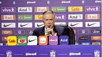 O treinador Carlo Ancelotti durante o anúncio dos 26 jogadores que irão à Copa do Mundo de 2026.