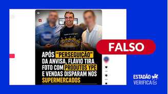 Fotografia com Flávio Bolsonaro foi editada para acrescentar detergentes Ypê.