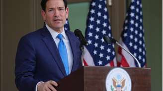 O secretário de Estado de Estados Unidos, Marco Rubio, na ceremônia de inauguração de un edifício anexo da embaixada americana em Nova Delhi, Índia, em 23 de maio de 2026.