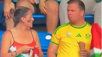 Casal viraliza ao discutir na arquibancada em jogo da Copa do Mundo.