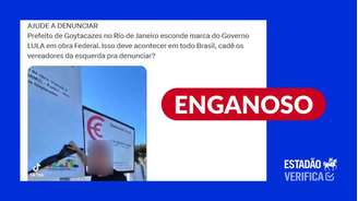 Placa foi coberta por causa de regra da legislação eleitoral brasileira