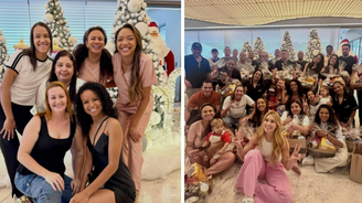 Virginia ao lado das babás em festa de confraternização