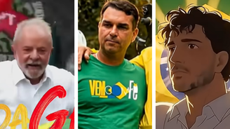 Trechos dos clipes musicais de Luiz Inácio Lula da Silva (PT), Flávio Bolsonaro (PL) e Renan Santos (Missão) 