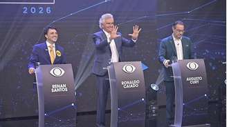 Debate contou com Renan Santos (Missão), Ronaldo Caiado (PSD) e Augusto Cury (Avante)