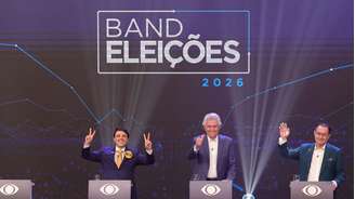 Debate teve a presença de Renan Santos (Missão), Ronaldo Caiado (PSD) e Augusto Cury (Avante)