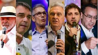 Presidenciáveis Luiz Inácio Lula da Silva (PT), Flávio Bolsonaro (PL), Romeu Zema (Novo), Ronaldo Caiado (PSD), Renan Santos (Missão) e Augusto Cury (Avante)
