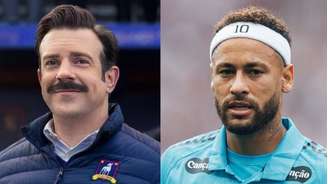 Jason Sudeikis, ator protagonista da série 'Ted Lasso', e Neymar, atacante do Santos