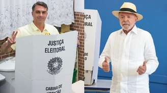 4/10/2026 - ELEIÇÕES 2026 - PRESIDÊNCiA DA REPÚBLICA - Os candidatos à Presdencia da República, Flavio Bolsonaro (PL) e Luis Inacio Lula da SIlva (PT) durante votação. Fotos Pedro Kirilos/Estadão e Werther Santana/Estadao