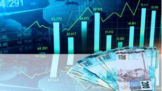 Notas de real e arte representando alta no preço de ativos financeiros