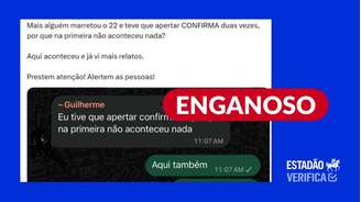 Desde 2022, urna eletrônica exibe mensagem "Confira seu voto" por um segundo antes de liberar a tecla "Confirma"
