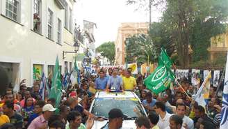 <p>O candidato à Presidência Aécio Neves (PSDB) realizou um mega ato de campanha no Pelourinho, em Salvador (BA)</p>