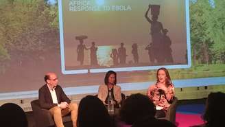 Allan Friedman (IRC), Gwi-Yeop Son (ONU) e Elaine Grunewald (Ericsson) discutiram como a tecnologia pode ajudar no combate às crises humanitárias