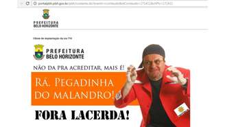 O atual prefeito da cidade, Márcio Lacerda (PSB), apareceu vestido de Sérgio Malandro no site após ataque hacker