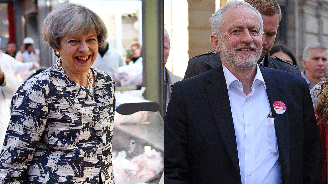 Theresa May e Jeremy Corbyn durante a campanha eleitoral