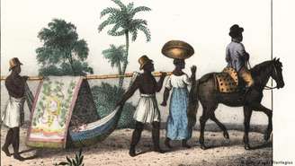 Escravos no Brasil, em pintura de 1835: Darwin cita muitas vezes exemplos claros de crueldade contra negros