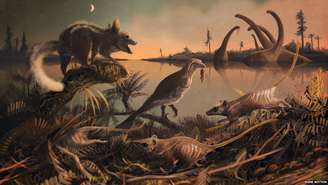 Ilustração de mamíferos na era dos dinossauros
