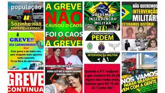 Algumas das imagens que mais circularam em grupos de WhatsApp sobre a greve de caminhoneiros / Imagem: Reprodução Projeto Eleições Sem Fake e grupos de WhatsApp