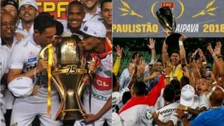 Santos e Corinthians, juntos, conquistaram sete campeonatos estaduais nesta década (Foto: Montagem/Divulgação)