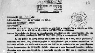 Relatório da Operação Cacau, que prendeu integrantes da Ação Popular em 1973