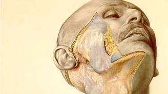 Ilustração do atlas mostra o rosto de um homem com a bochecha parcialmente dissecada