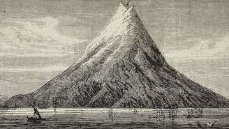 Ilustração do Krakatoa antes da erupção de 1883