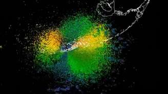 Radar na Flórida detectou pássaros (em verde e amarelo) voando a 3 mil pés
