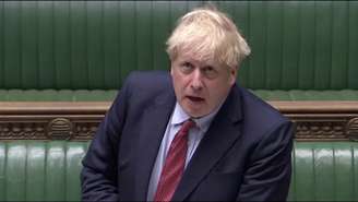 Primeiro-ministro britânico, Boris Johnson, durante sessão do Parlamento em Londres
15/07/2020 TV do Parlamento/Reuters TV via REUTERS 