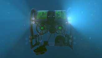 Um veículo submarino operado remotamente (ROV), que pode ser usado em pesquisas exploratórias no fundo do mar