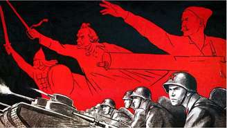 Propaganda foi fundamental na Segunda Guerra Mundial. Os soviéticos, como neste pôster, tentaram manter moral alta para resistir à invasão nazista