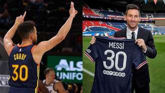 Astros em diferentes esportes, Messi e Curry usam a mesma numeração (Montagem LANCE!)