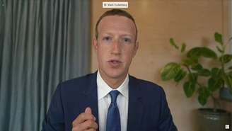 Zuckerberg, CEO do Facebook, testemunha remotamente em comitê do Senado norte-americano. 17/11/2020. Senate Judiciary Committee via REUTERS