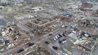 Vista aérea de Mayfield: cidade foi quase totalmente destruída