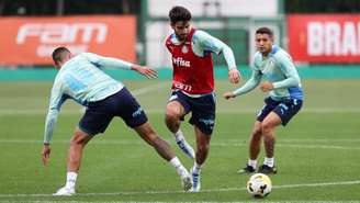 O elenco do Palmeiras durante treinamento na Academia de Futebol (Foto: Cesar Greco/Palmeiras)