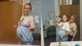 Isabella Scherer brincou com a camisola que veste na internação e publicou uma foto ao lado da mãe, Vanessa Medeiros.