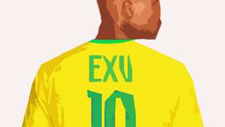 Ilustração mostra rapaz negro com a nova camisa da Seleção feita pela Nike, com o nome Exu e o número 10 às costas.