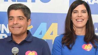 Imagem mostra ACM Neto (União) e Ana Coelho (Republicanos), candidatos a governador e vice-governadora da Bahia, respectivamente.