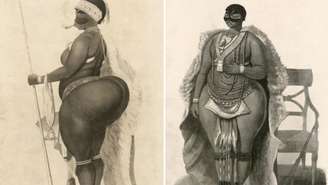 A escravizada Sarah Baartman, vítima de racismo e gordofobia no séc. XIX.