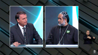 O presidente e candidato à reeleição, Jair Bolsonaro (PL), e o candidato Padre Kelmon (PTB) participaram de debate