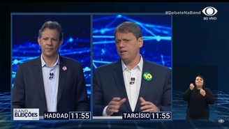 Fernando Haddad (PT) e Tarcísio de Freitas (Republicanos) participam de debate na Band