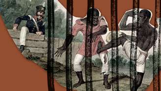 Policiais que representavam as leis e negros praticando capoeira que representavam "criminosos"