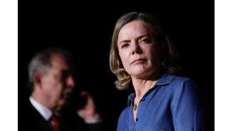 Presidente do PT, Gleisi Hoffmann, durante entrevista coletiva em Brasília