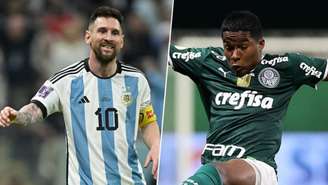 Endrick elogiou Messi nas redes sociais (Juan Mabromata/AFP/Cesar Greco/Palmeiras/Montagem LANCE!)