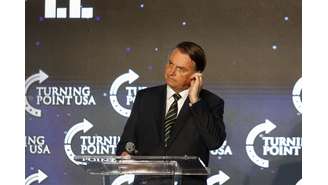 O ex-presidente Jair Bolsonaro em evento político na Flórida, nos Estados Unidos