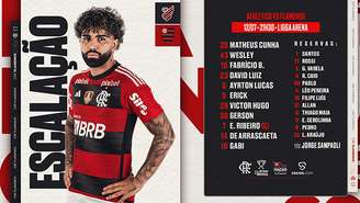 Este é o time do Flamengo para o duelo desta quarta-feira contra o Furacão, pela Copa do Brasil –