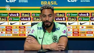 Matheus Cunha em entrevista coletiva  antes do jogo contra o Peru –